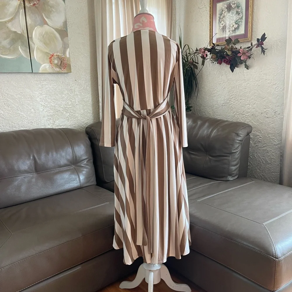 Taupe Cream Stripe Dress - Picture 2 of 5